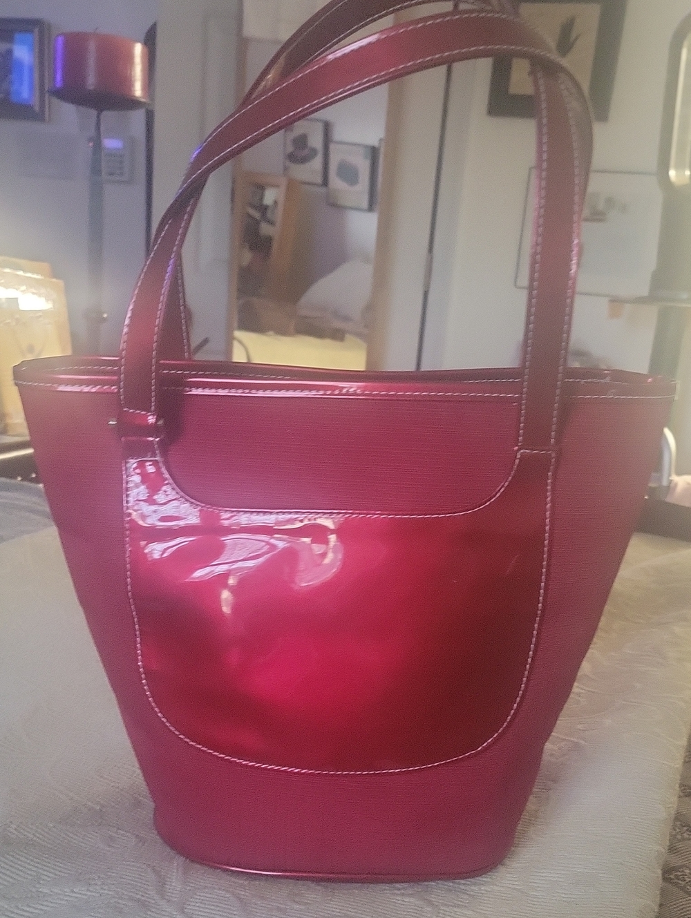 Estee Lauder Red Women's Tote Bag with Glossy Front Pocket